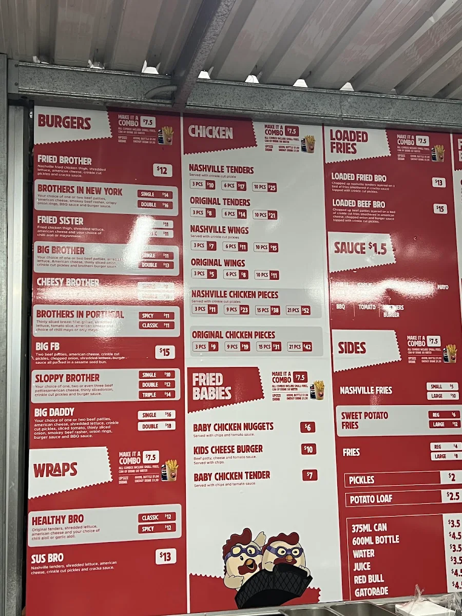 Menu, Fried Brothers Mount Druitt