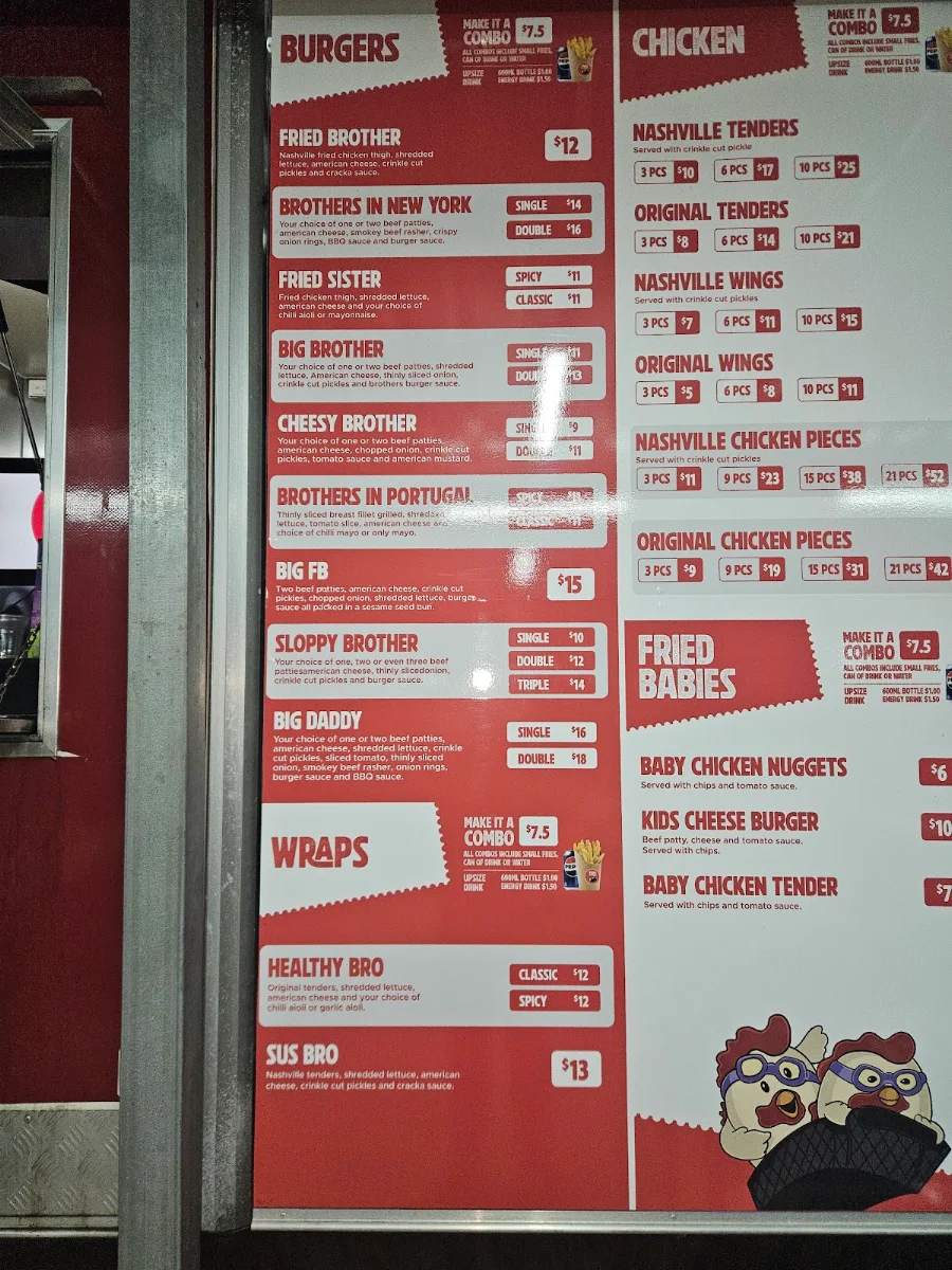 Menu, Fried Brothers Mount Druitt