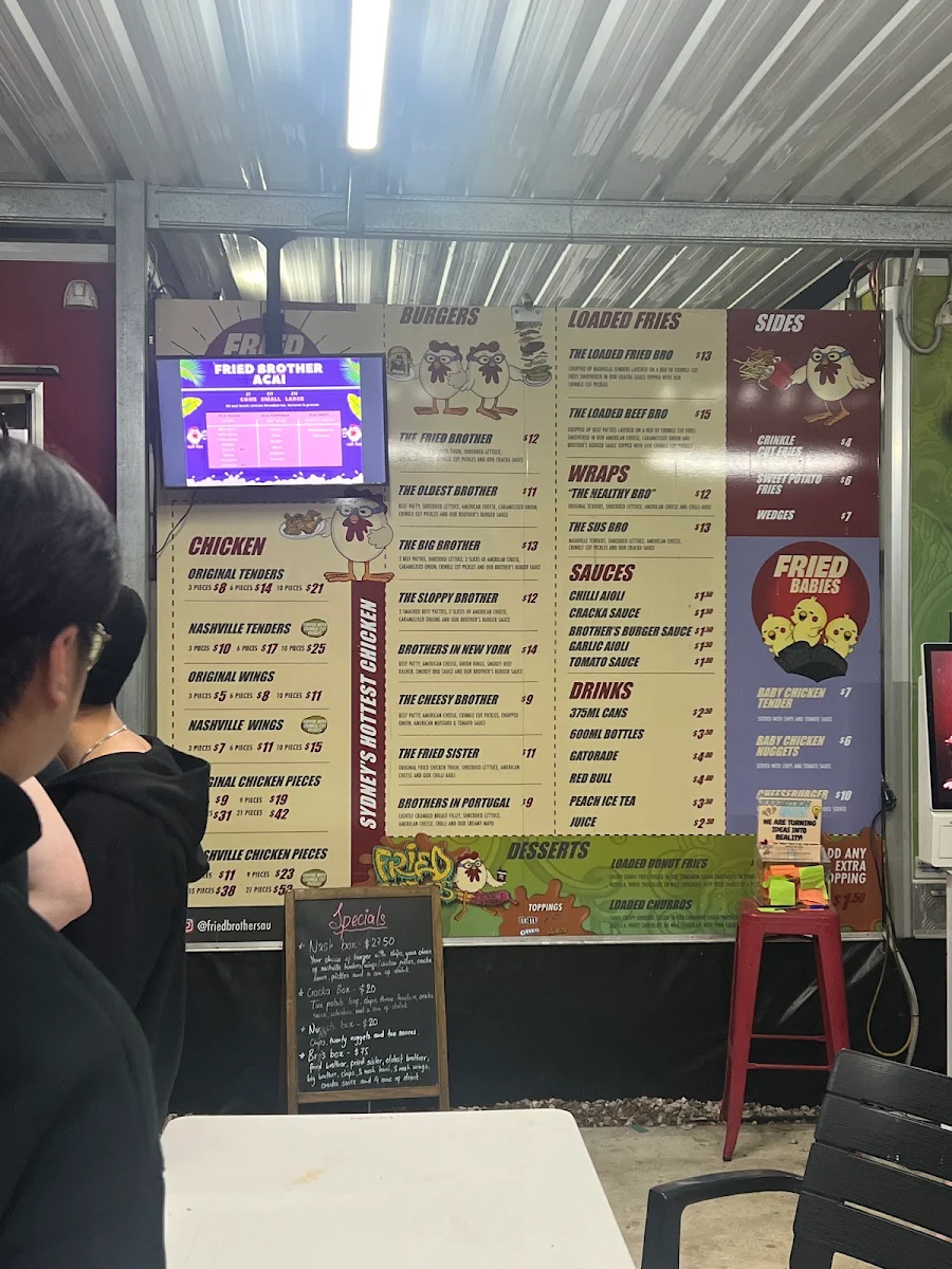 Menu, Fried Brothers Mount Druitt