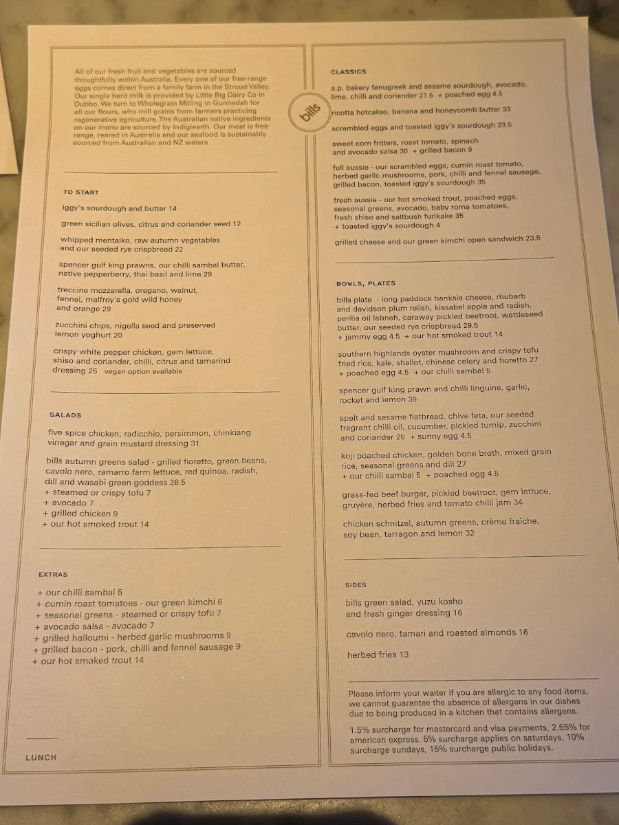 Menu, bills
