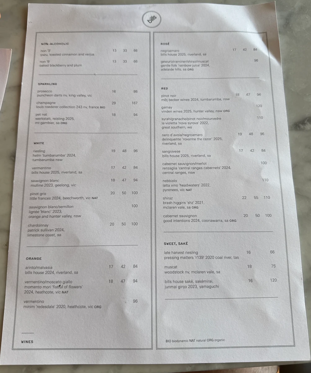 Menu, bills