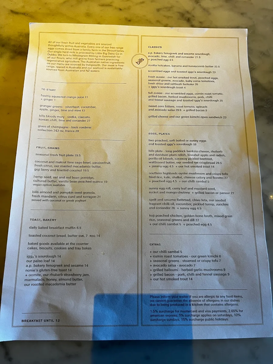 Menu, bills
