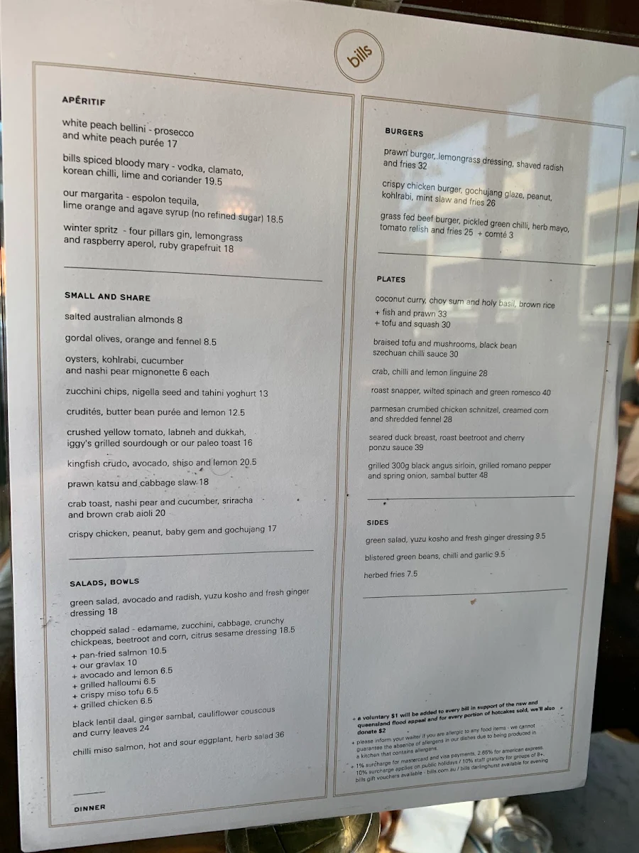 Menu, bills