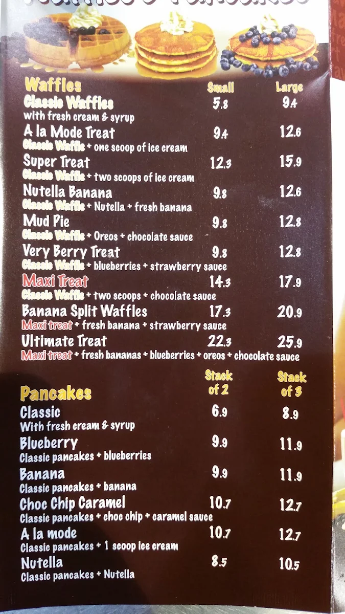 Menu, Geláre South Bank, Brisbane