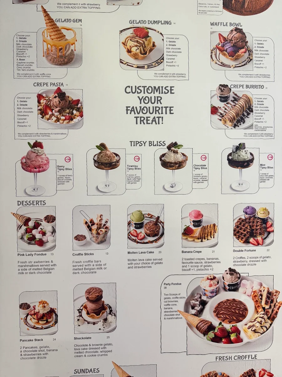 Menu, C9 Chocolate & Gelato St Kilda