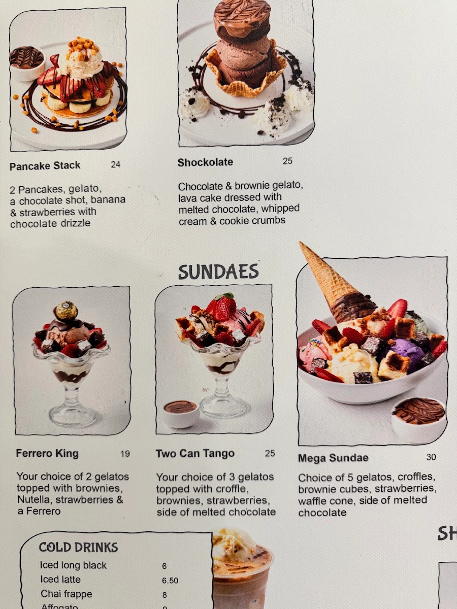 Menu, C9 Chocolate & Gelato St Kilda