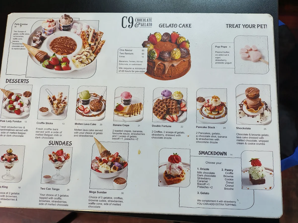 Menu, C9 Chocolate & Gelato St Kilda