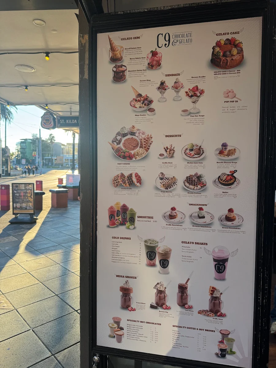 Menu, C9 Chocolate & Gelato St Kilda