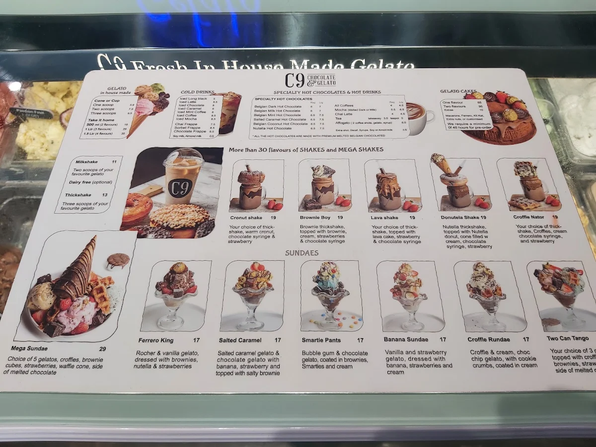 Menu, C9 Chocolate & Gelato St Kilda