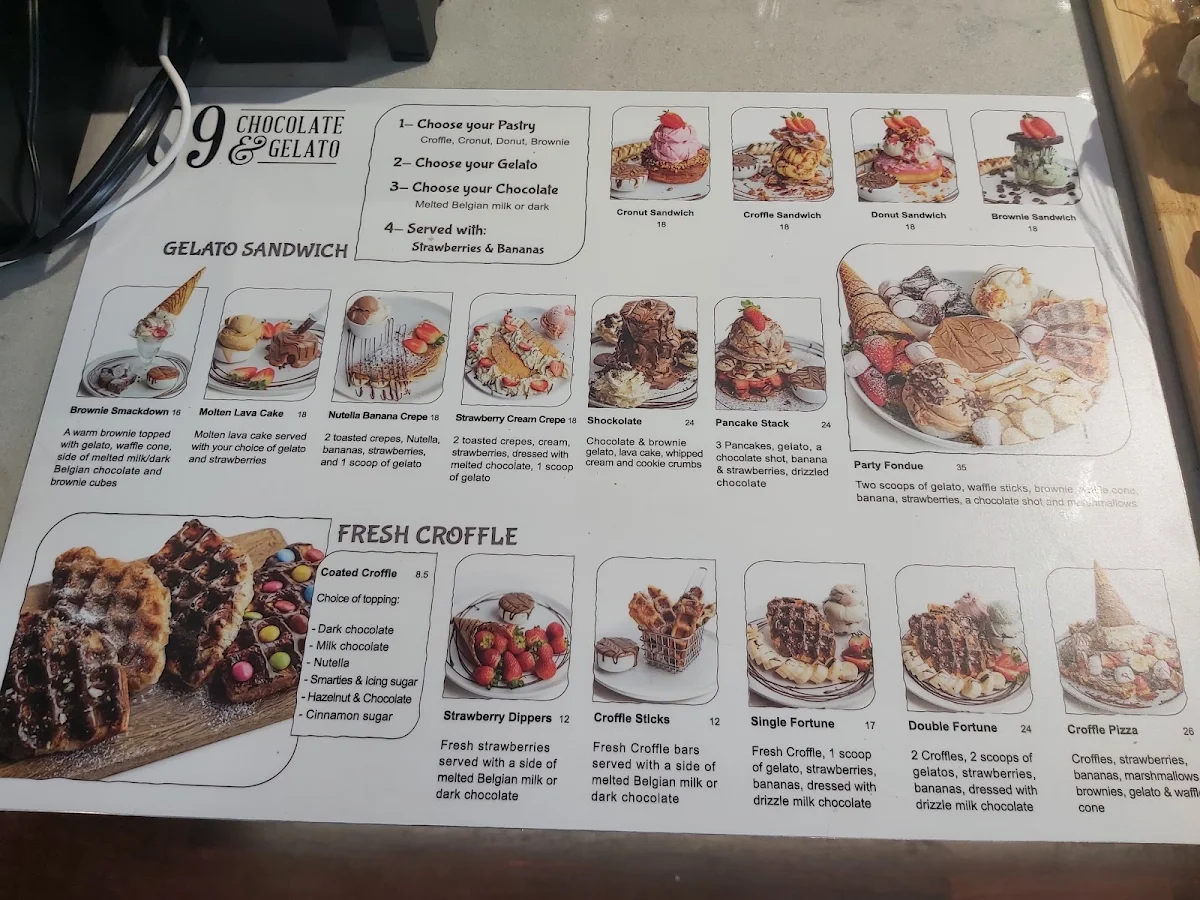 Menu, C9 Chocolate & Gelato St Kilda