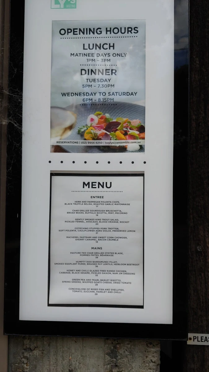 Menu, Bayly's Bistro