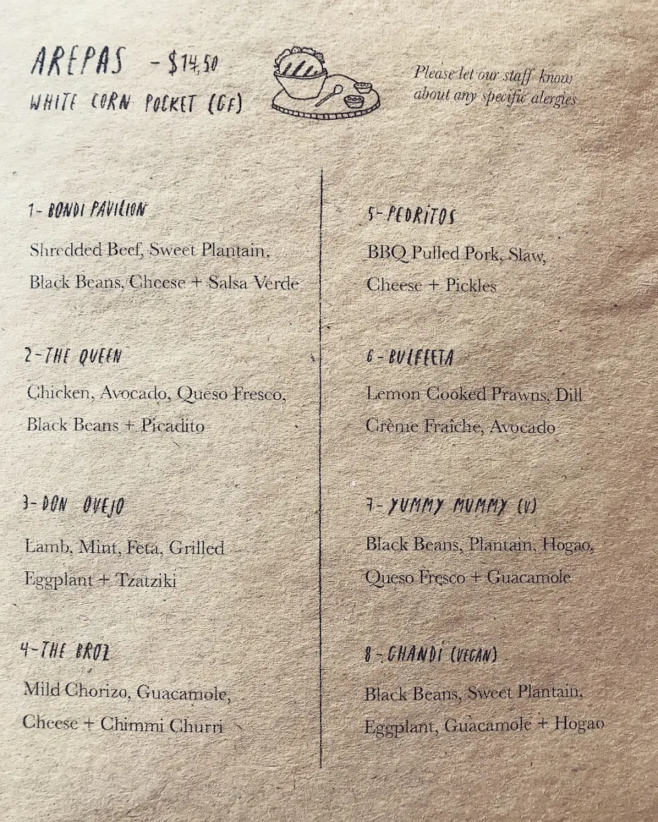 Menu, El Indio Bondi Beach