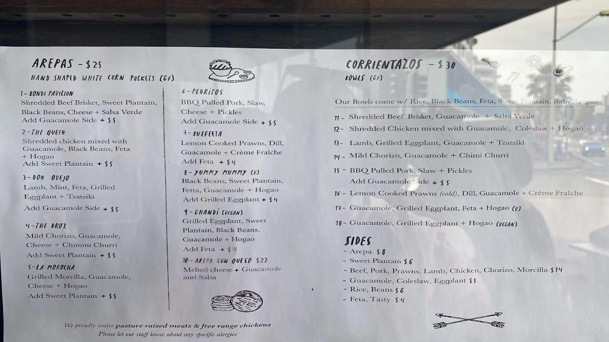 Menu, El Indio Bondi Beach