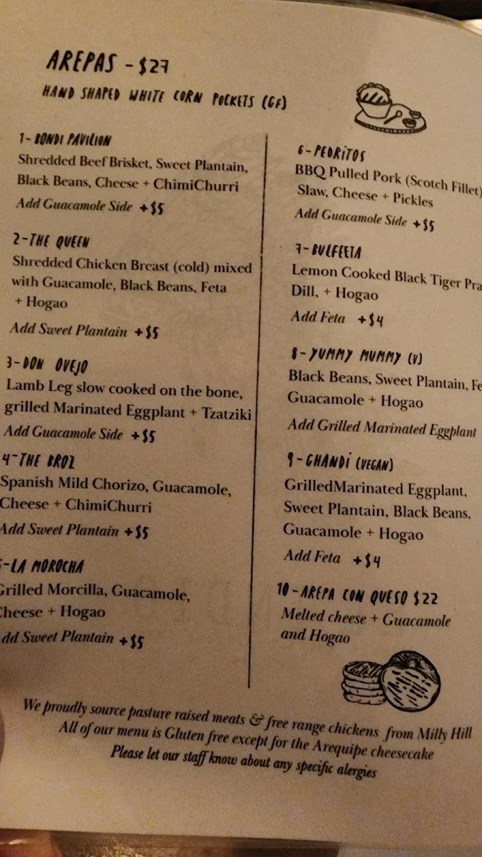 Menu, El Indio Bondi Beach