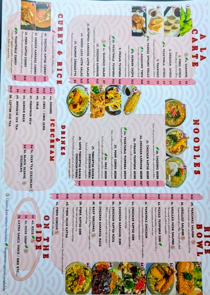 Menu, Chidori Japanese Kitchen