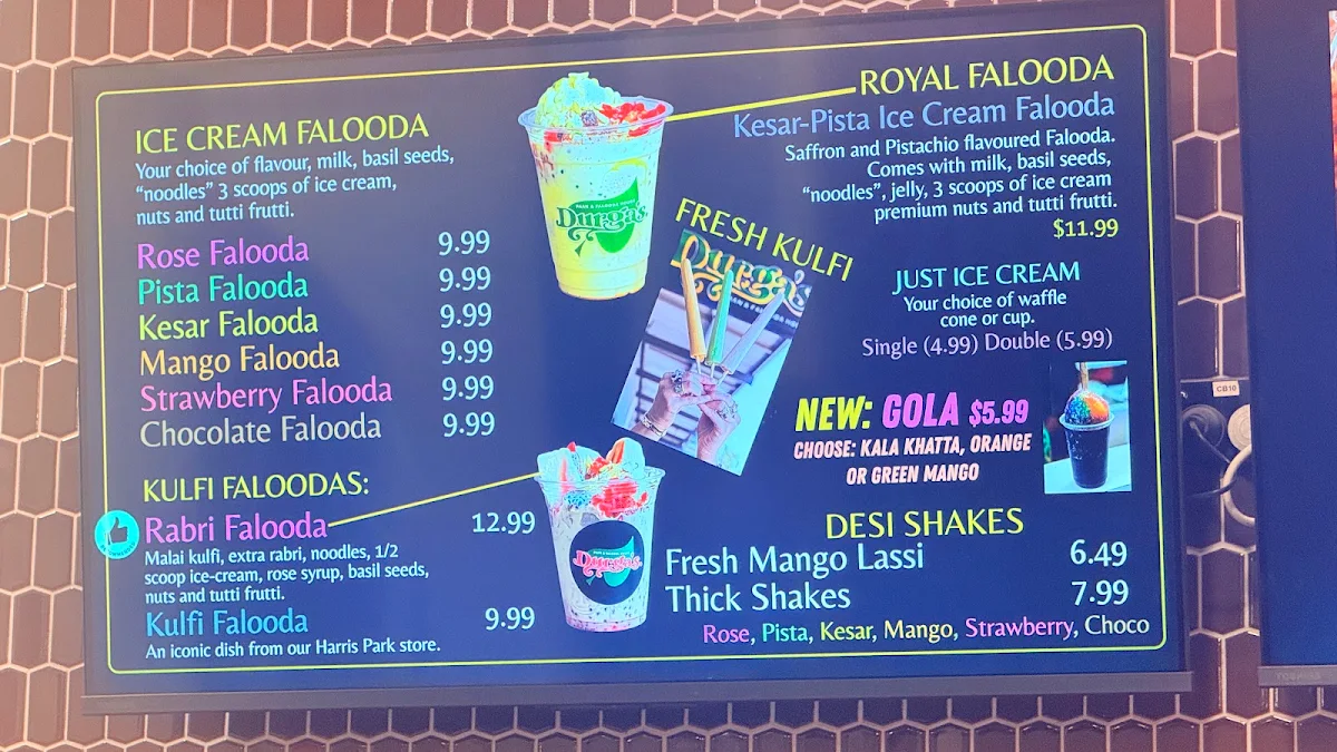 Menu, Durga's Paan & Falooda House (Bella Vista)