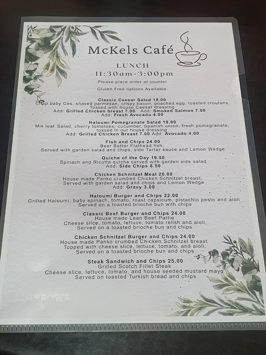 Menu, Café Mckels