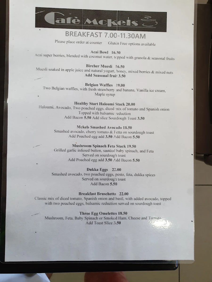 Menu, Café Mckels