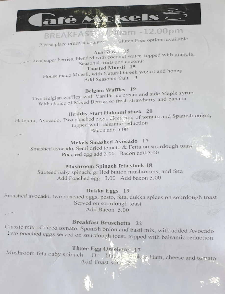 Menu, Café Mckels