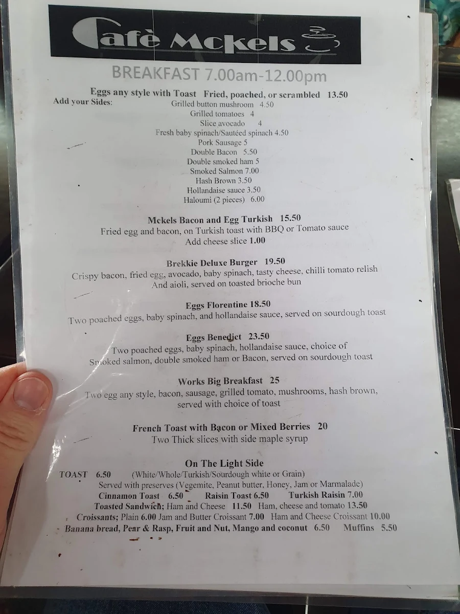 Menu, Café Mckels