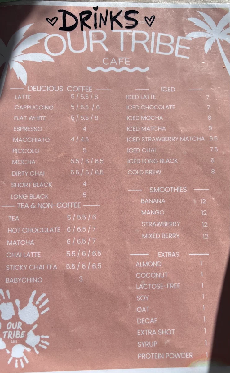Menu, Our Tribe Cafe