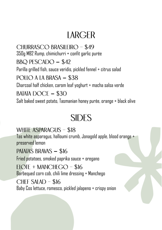 Menu, Tres Restaurant