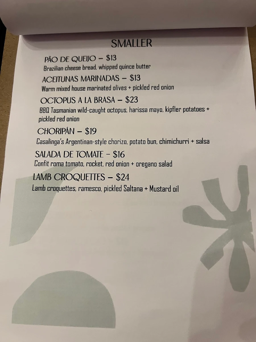Menu, Tres Restaurant