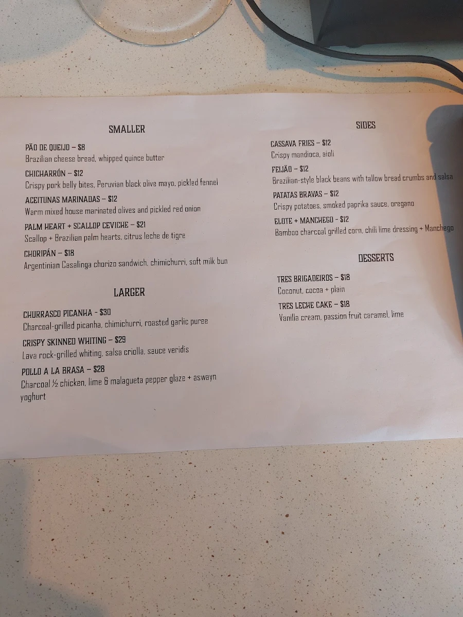 Menu, Tres Restaurant