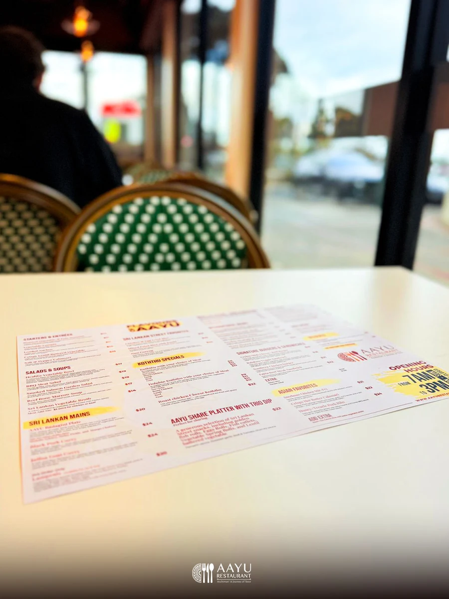 Menu, AAYU Restaurant