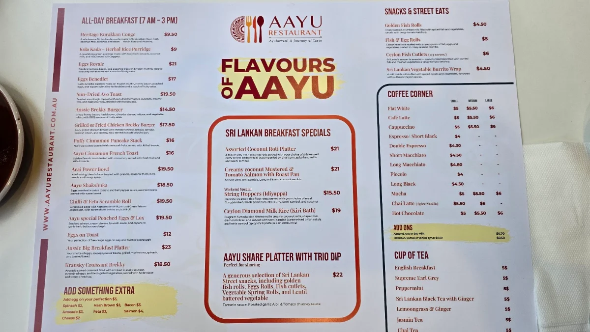 Menu, AAYU Restaurant