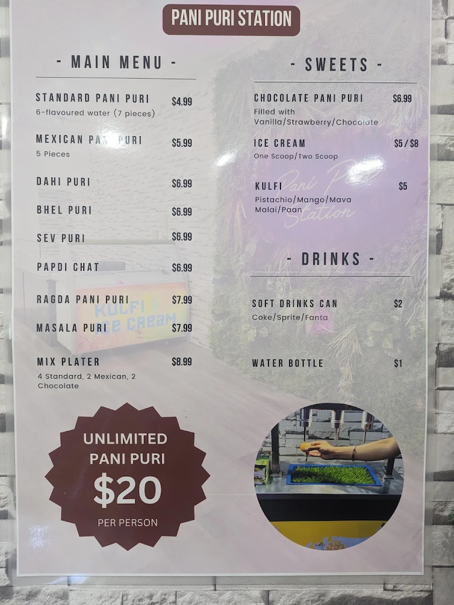Menu, Pani Puri Station