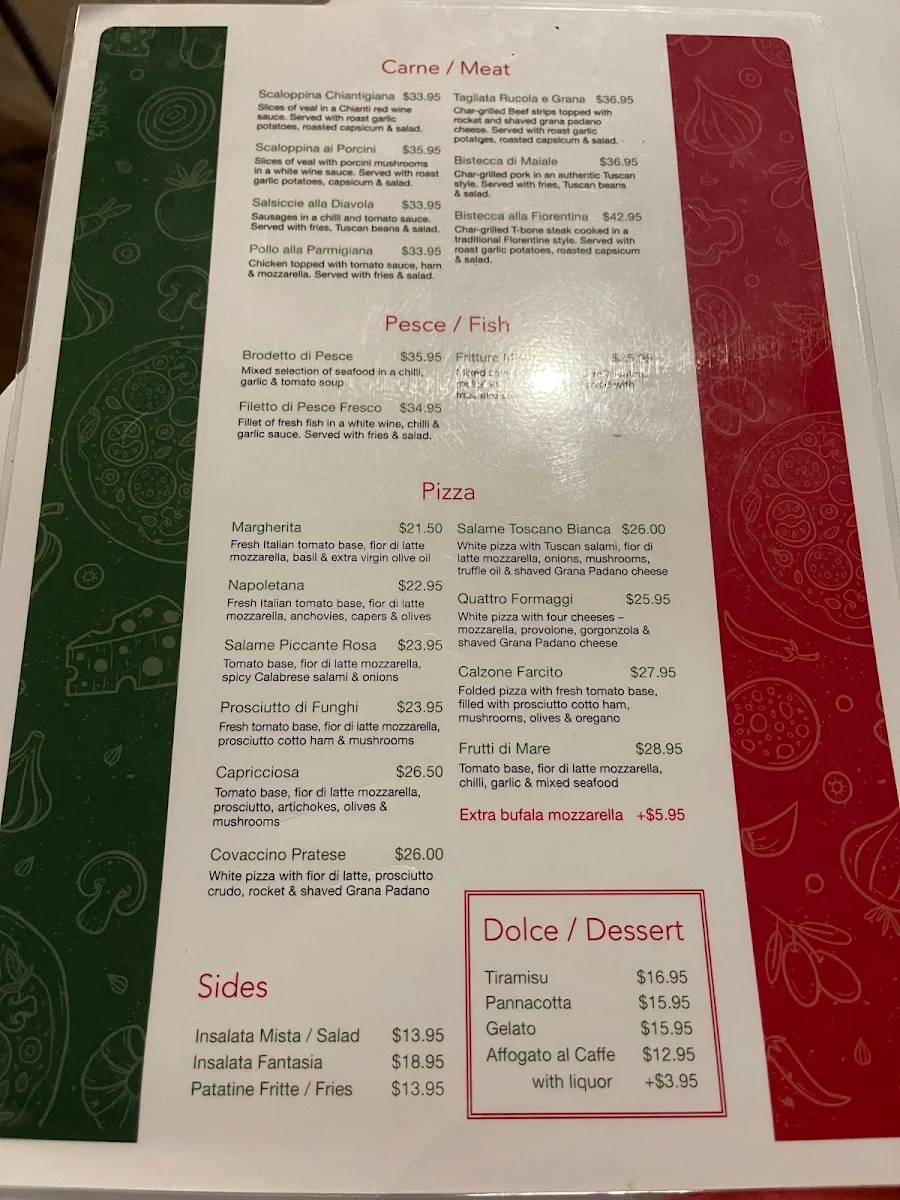 Menu, Artimino Italian Restaurant