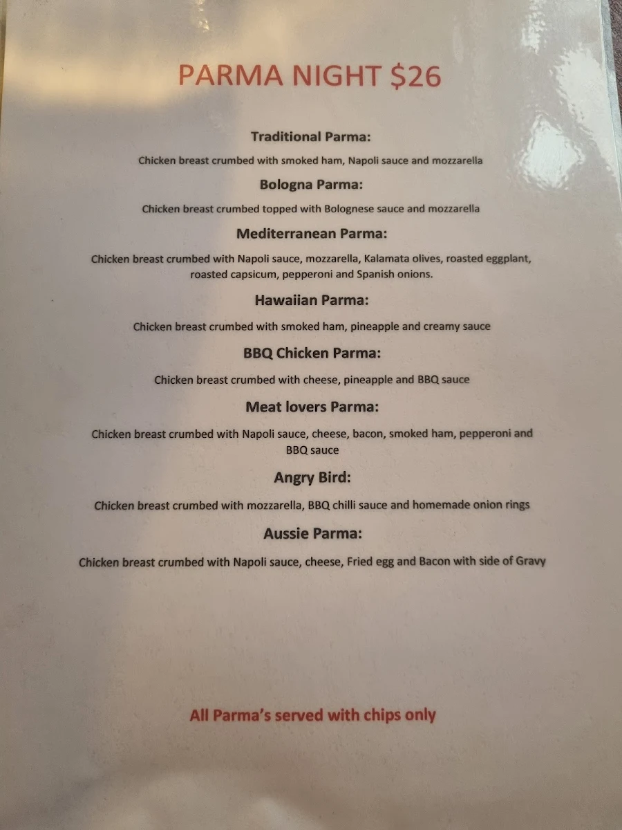 Menu, Royal Standard Hotel