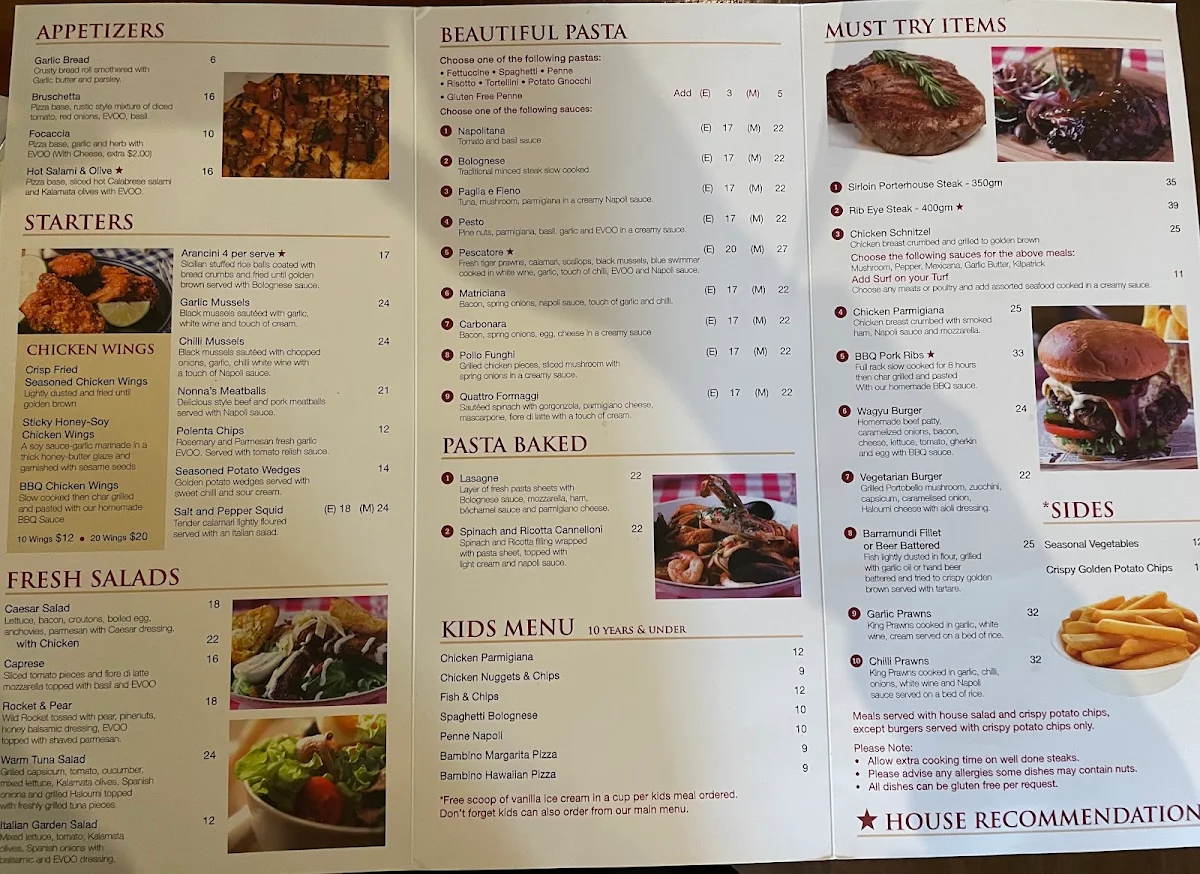 Menu, Royal Standard Hotel
