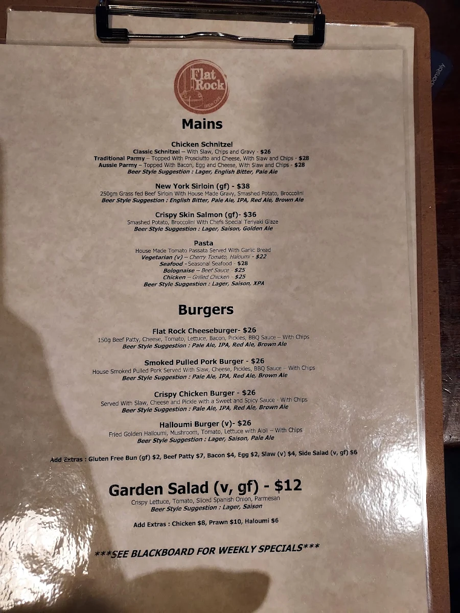 Menu, Flat Rock Brew Cafe