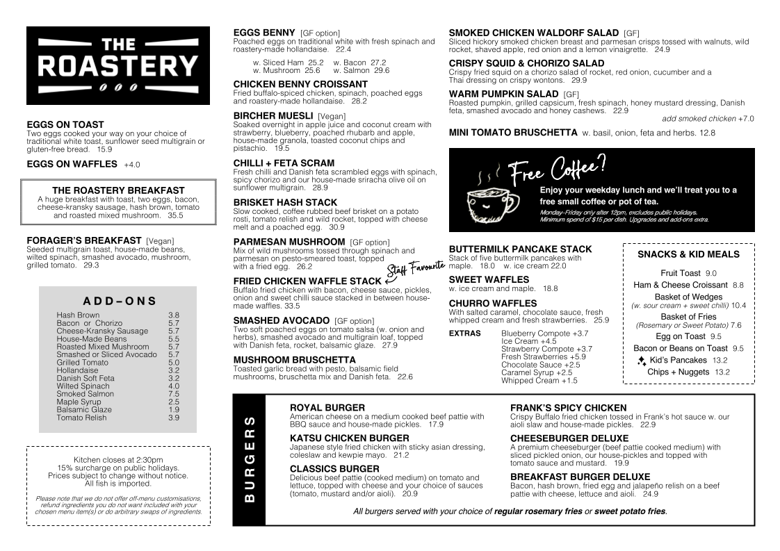 Menu, The Roastery