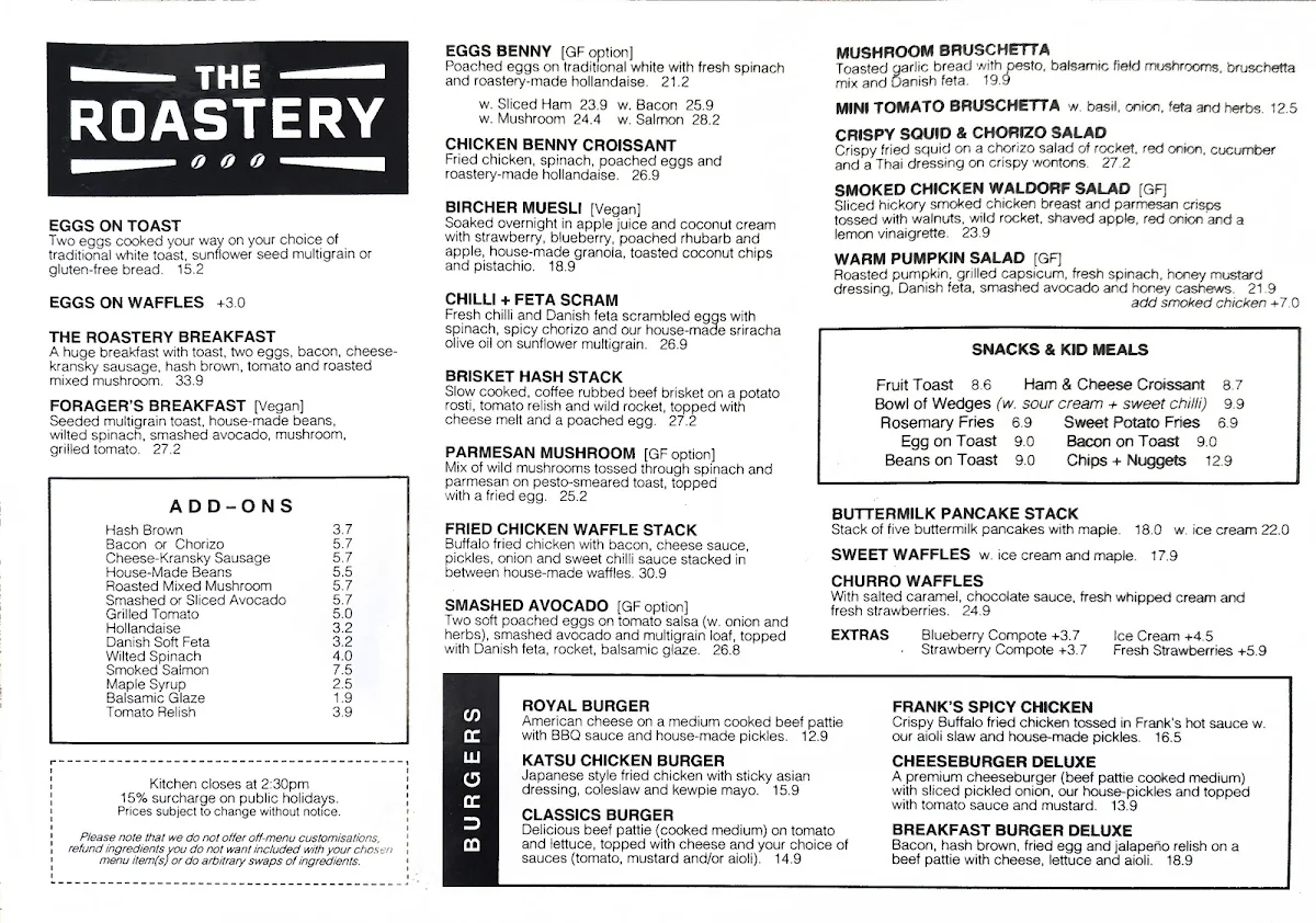 Menu, The Roastery