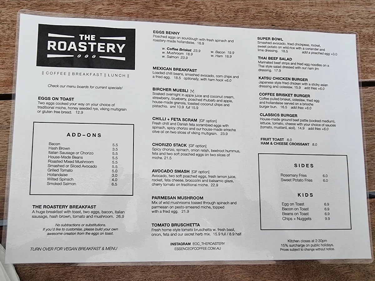 Menu, The Roastery