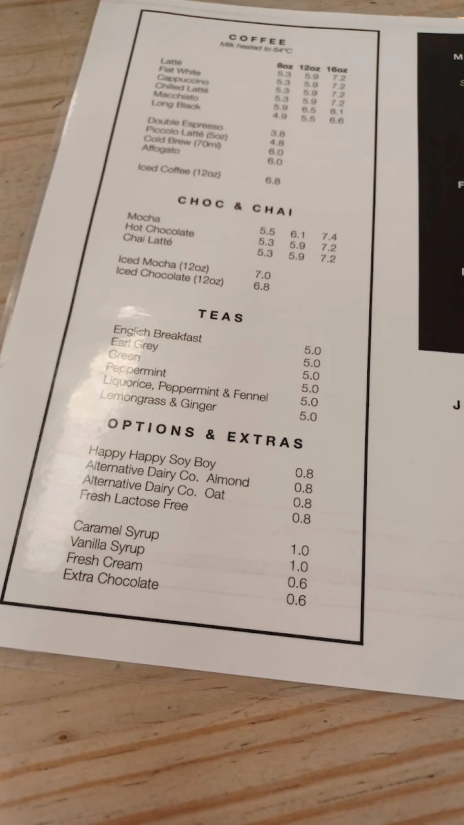 Menu, The Roastery