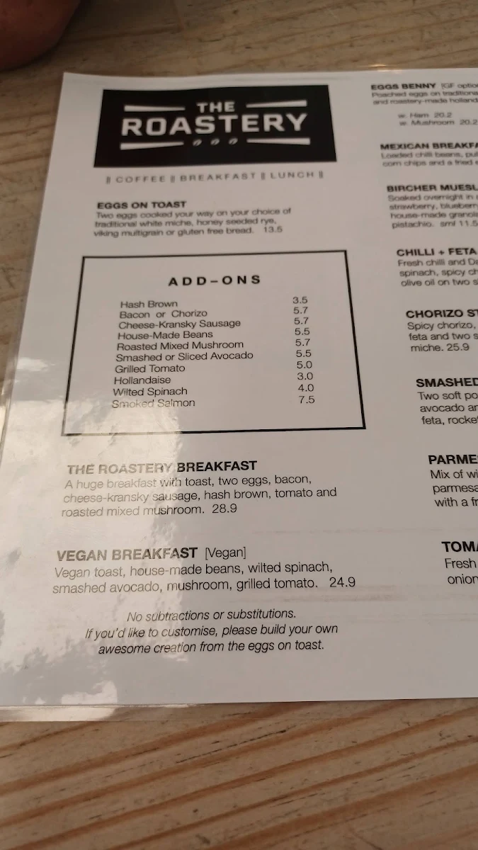 Menu, The Roastery