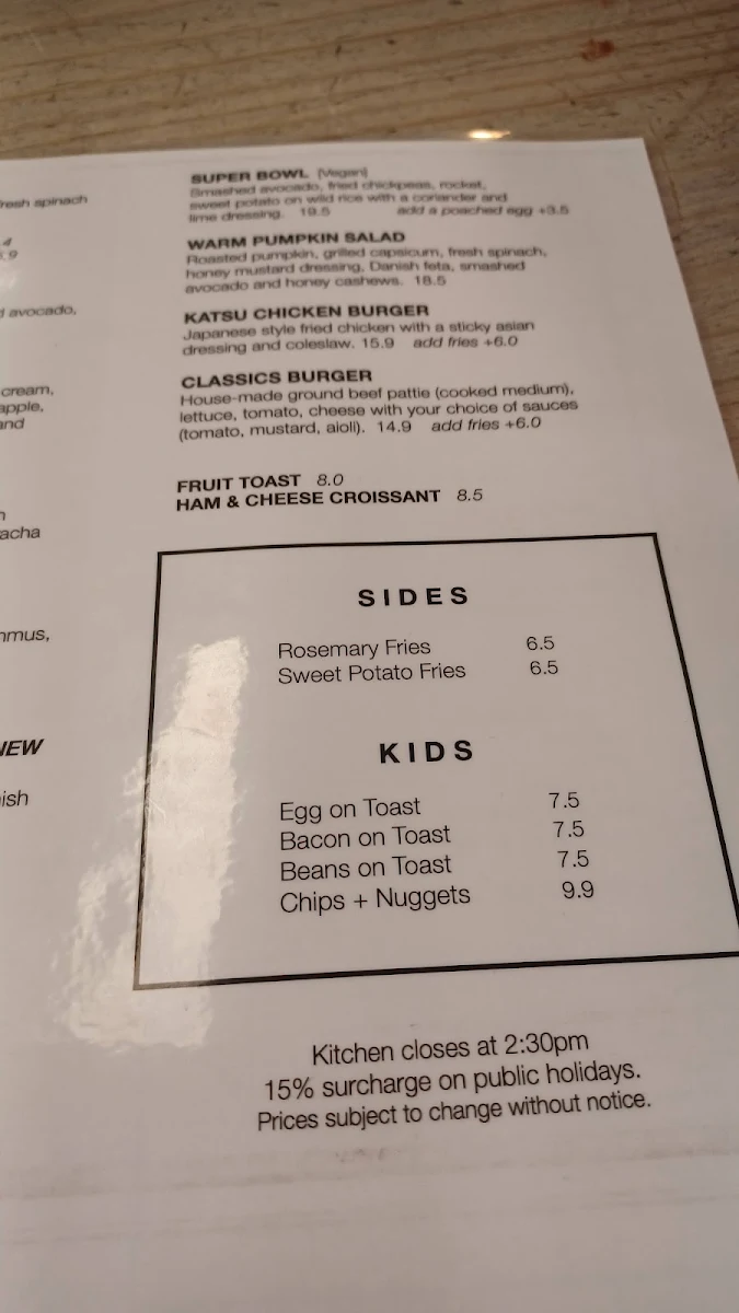 Menu, The Roastery