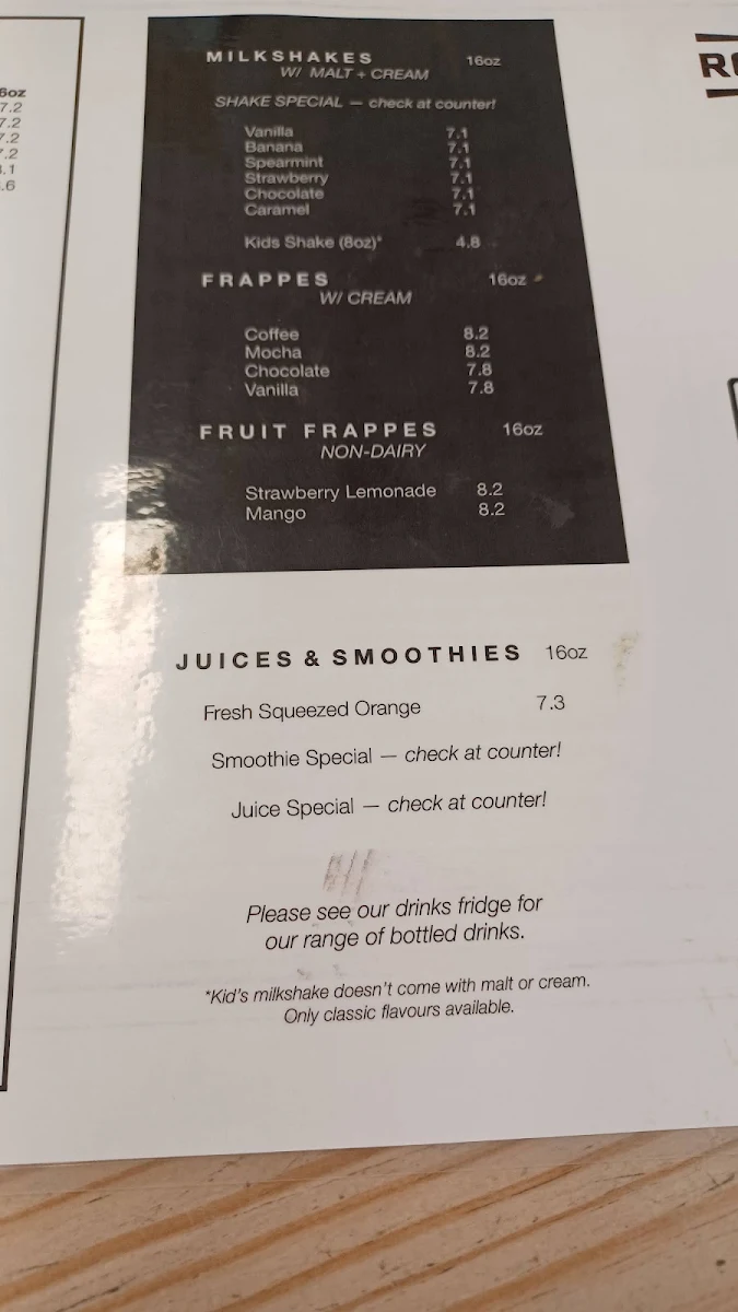 Menu, The Roastery