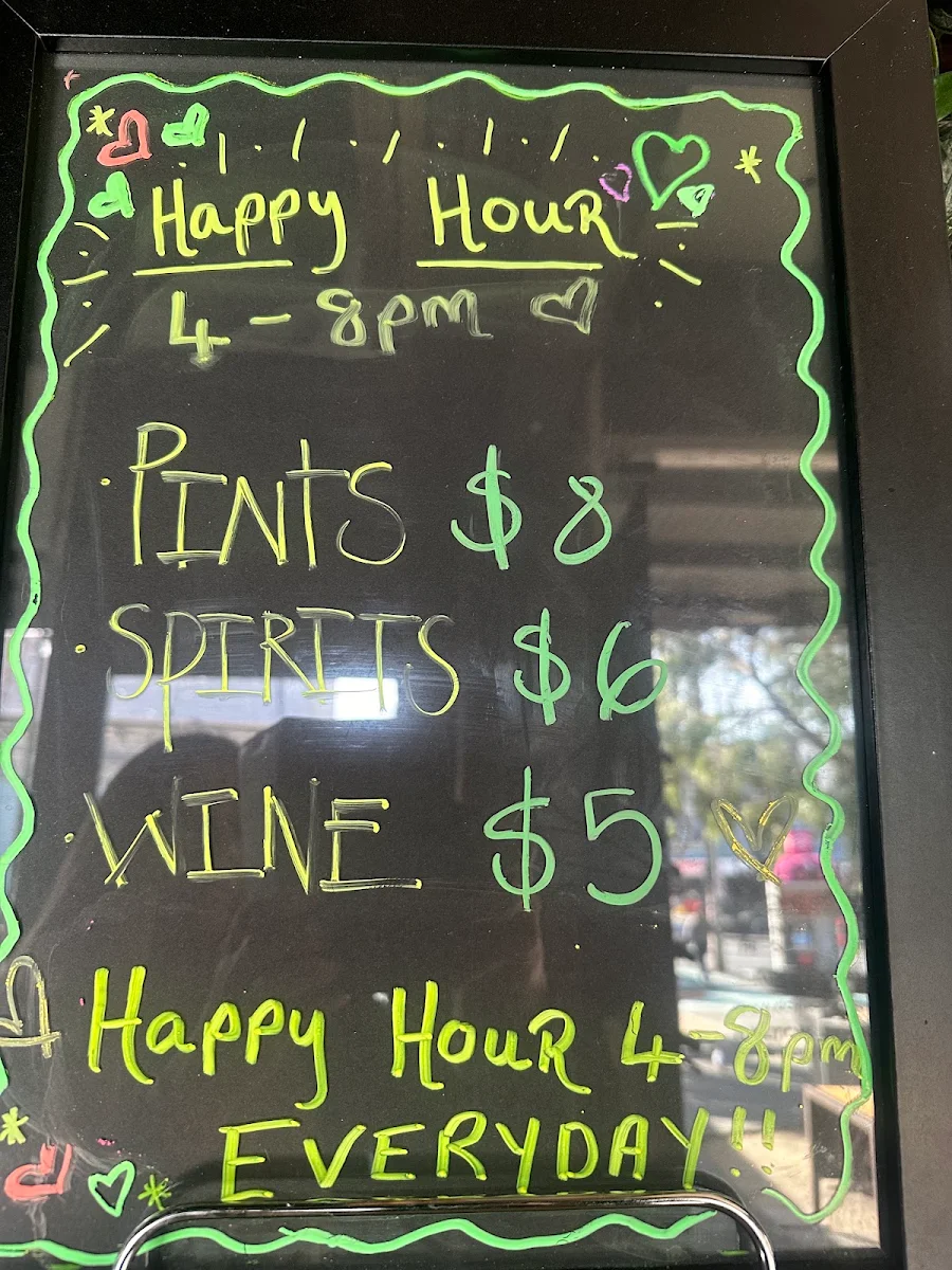 Menu, Iddy Biddy Bar