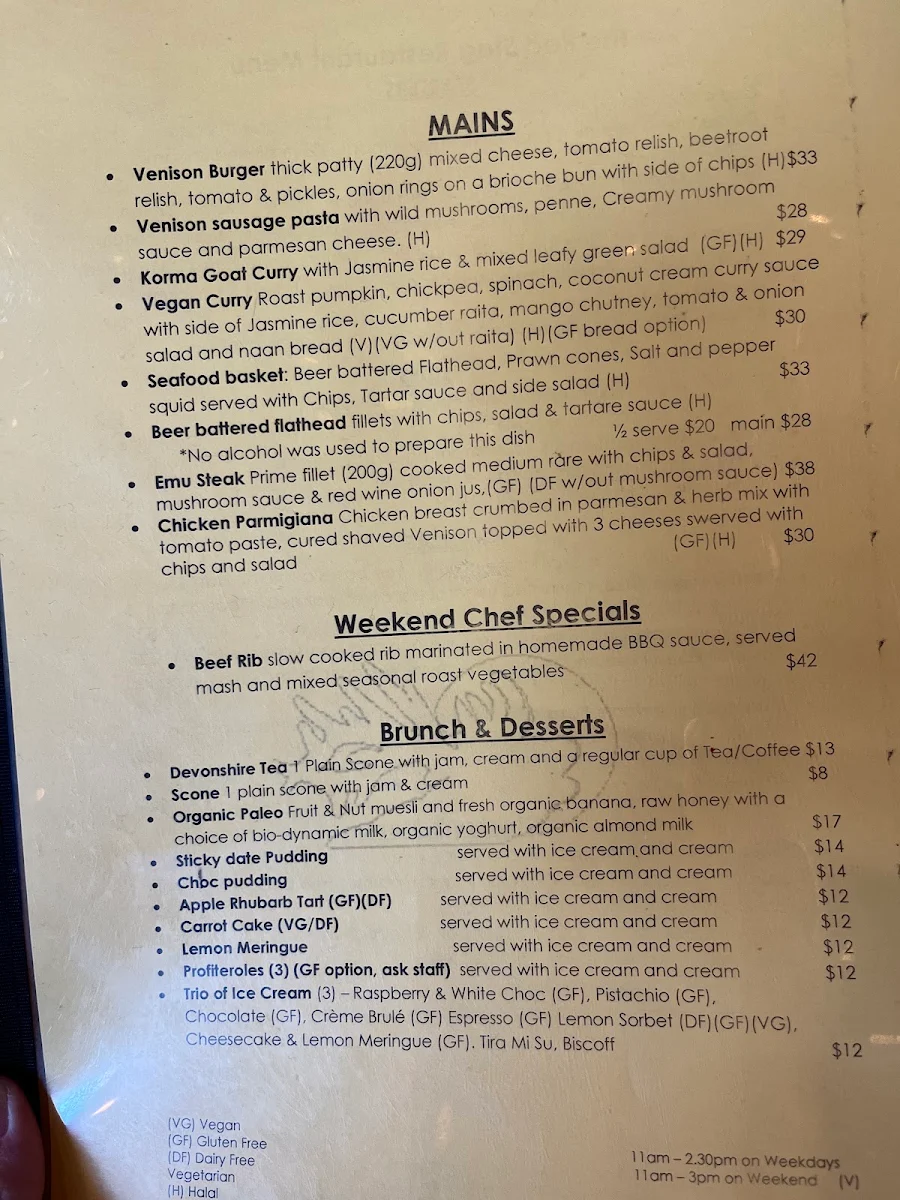 Menu, The Red Stag Restaurant