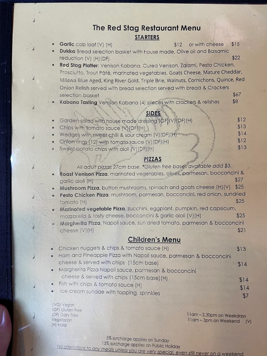 Menu, The Red Stag Restaurant