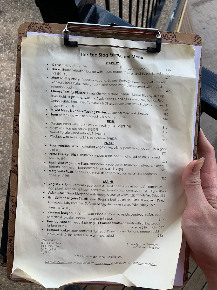 Menu, The Red Stag Restaurant