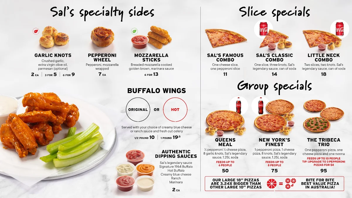 Menu, Sal's Authentic New York Pizza - Darlinghurst