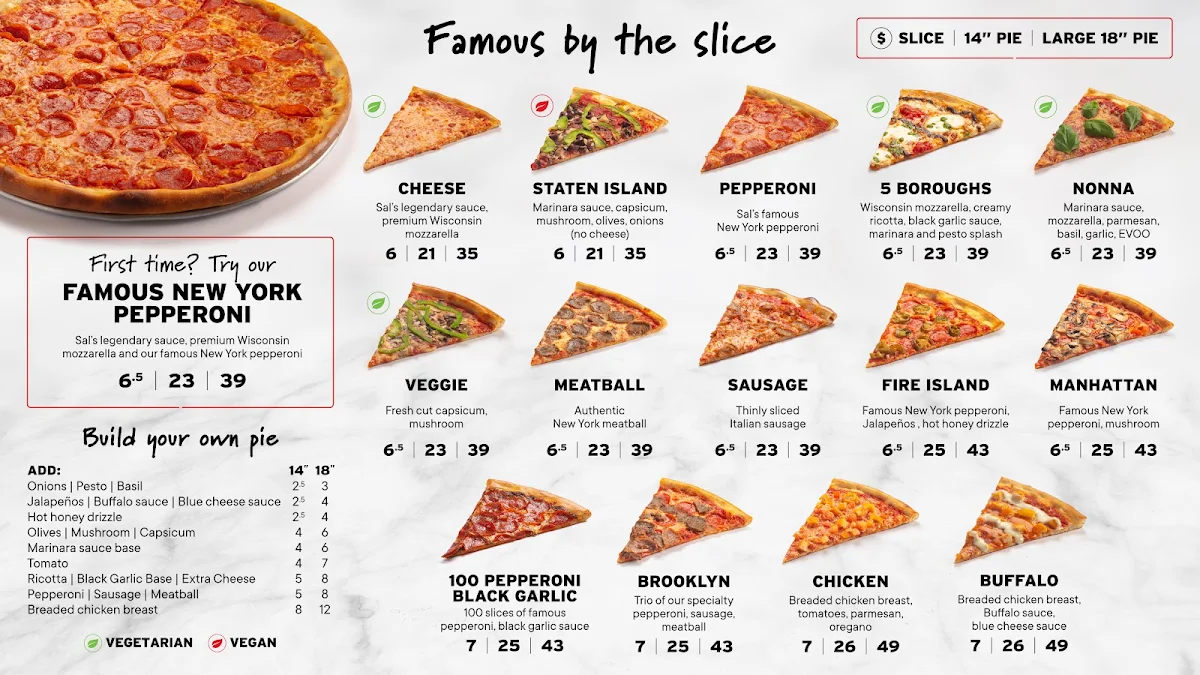 Menu, Sal's Authentic New York Pizza - Darlinghurst