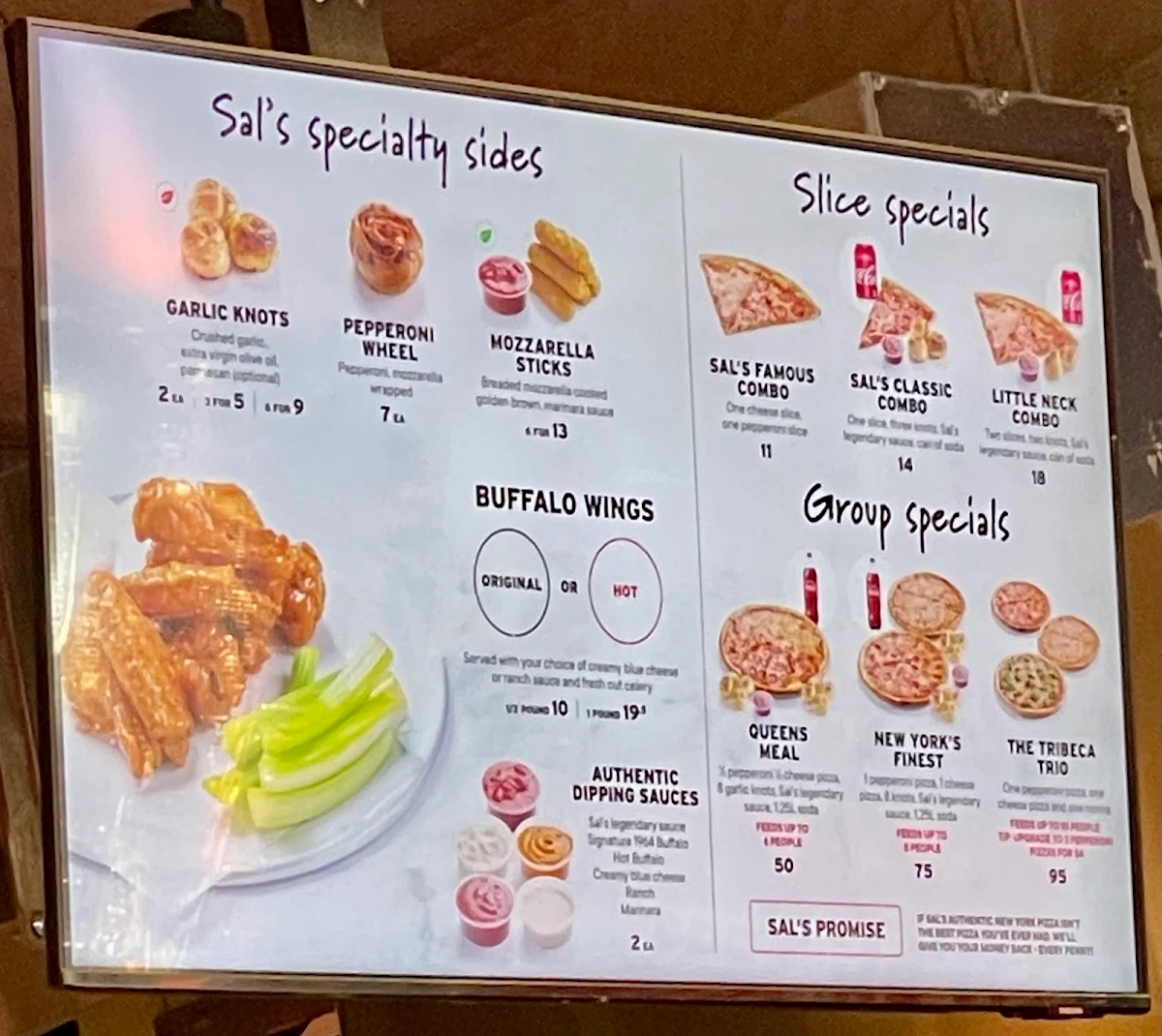 Menu, Sal's Authentic New York Pizza - Darlinghurst
