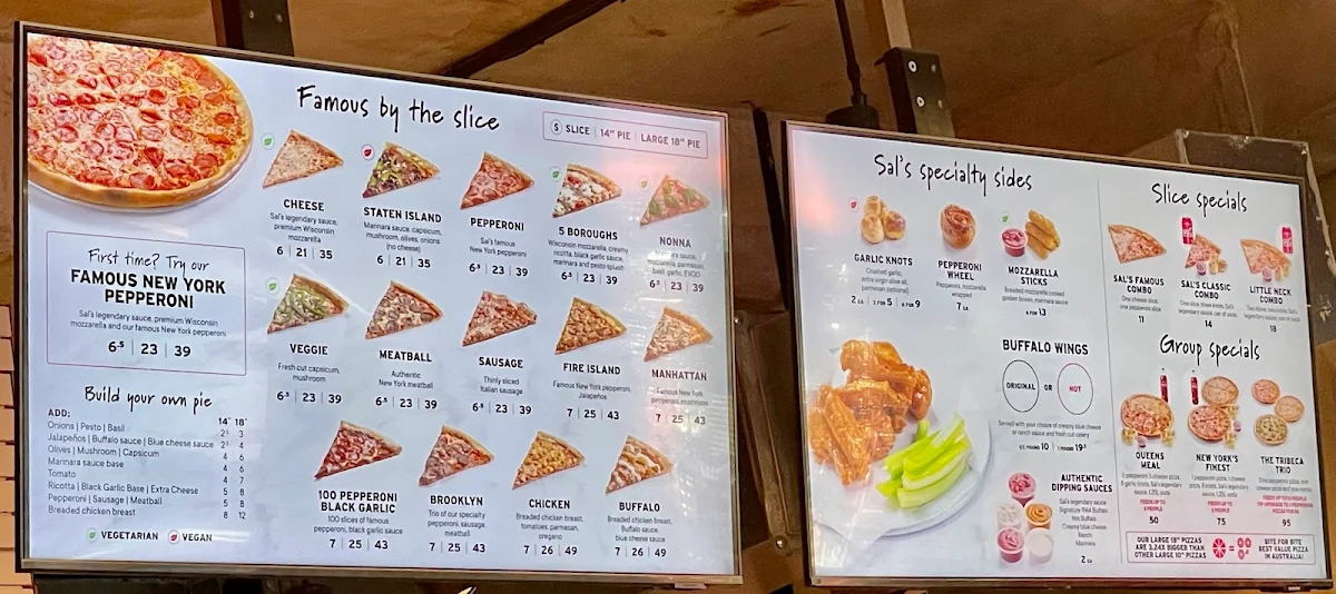 Menu, Sal's Authentic New York Pizza - Darlinghurst